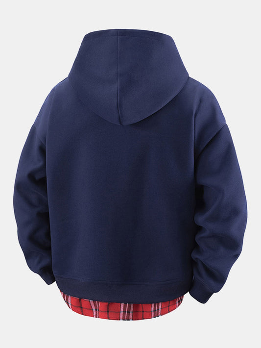 2 In 1 Plaid Zipper Kangaroo Pocket Hoodie