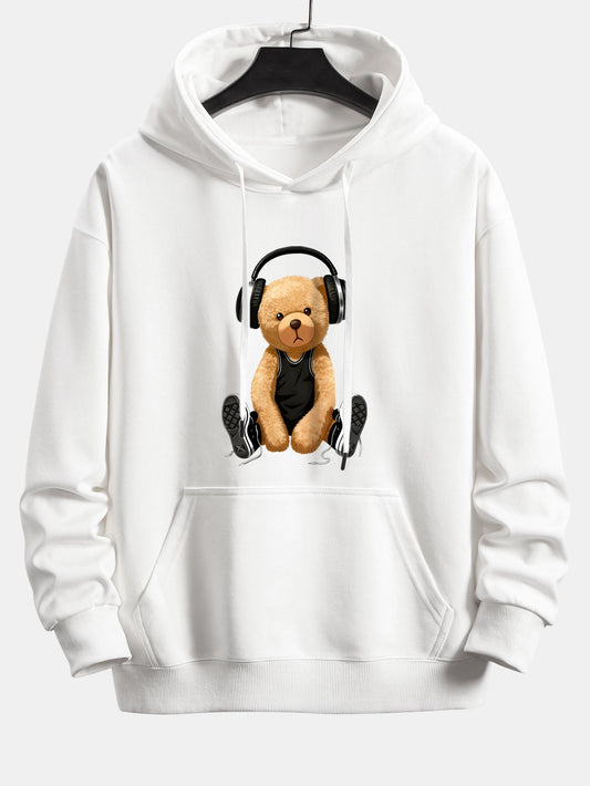 Headphone Teddy Bear Print Relax Fit  Hoodie