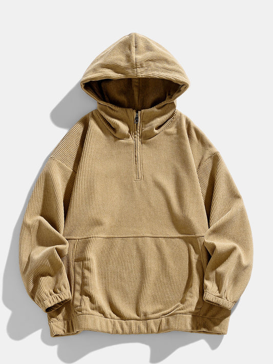 Relax Fit Corduroy Half-Zip Hooded Pullover