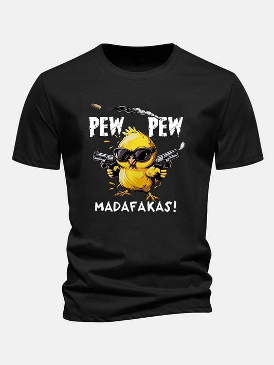 Regular Fit PEW PEW MADAFAKAS Chicken Print Cotton T-Shirt