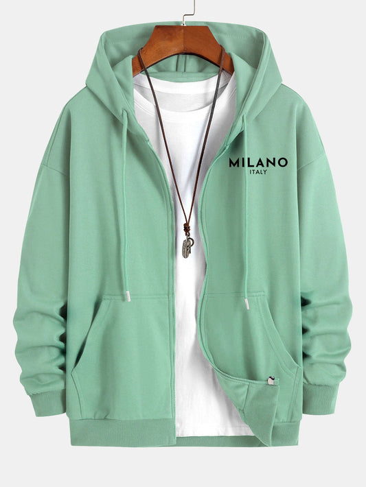 Milano Italy Print Relax Fit Zip Hoodie