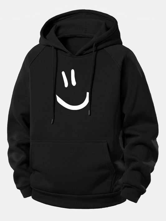 Smiley Face Print Drawstring Hoodie