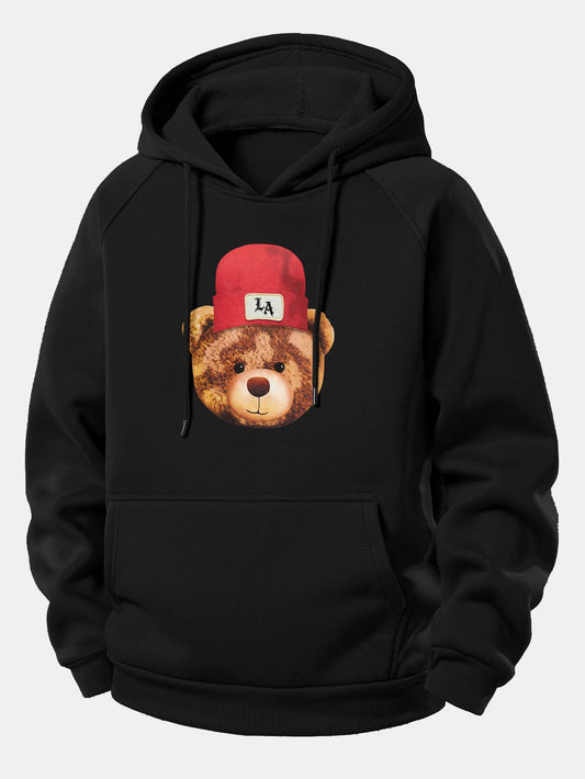 Los Angeles Bear Print Drawstring Hoodie