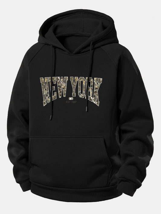 Camouflage New York Print Drawstring Hoodie