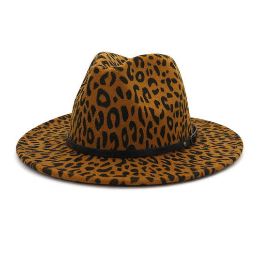 Austin Wool Felt Animal Print Fedora Hat, Adjustable