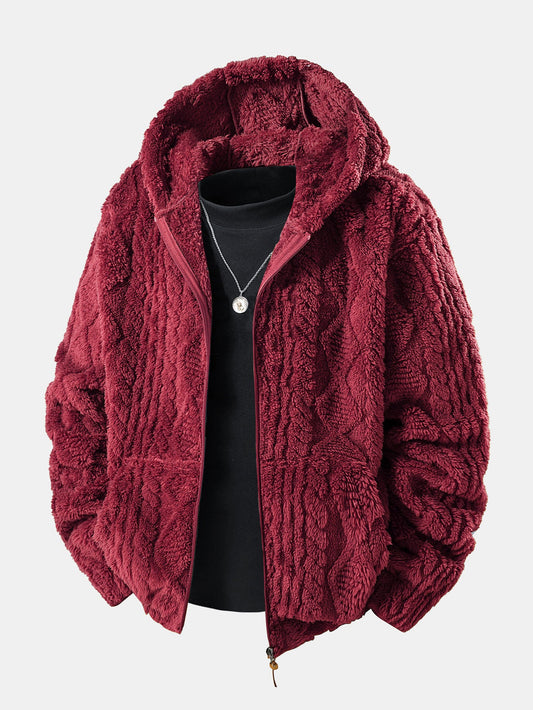 Geometric Jacquard Teddy Hoodie