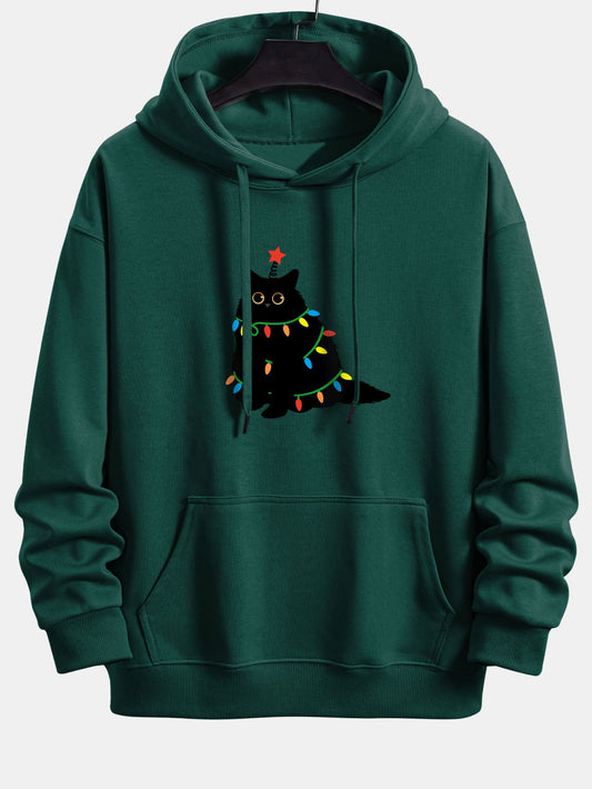 Colorful Light Black Cat Print Relax Fit Hoodie