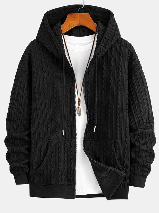 Relax Fit Twist Jacquard Zip Up Hoodie