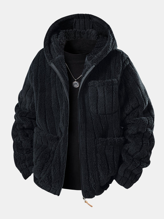 Striped Teddy Fleece Zip Up Hoodie