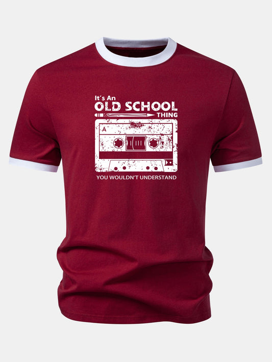 Cassette Tape Print Contrast Ringer T-Shirt