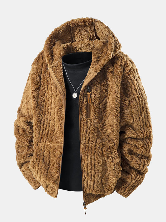 Geometric Jacquard Teddy Hoodie