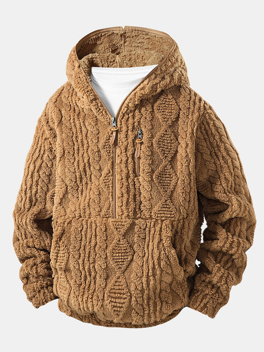 Geometric Jacquard Teddy Half-Zip Hoodie