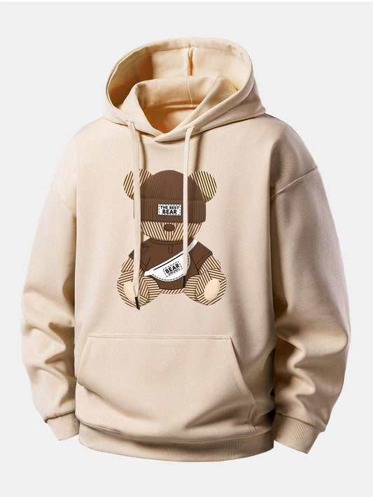 Stripe Bear Print Relax Fit Hoodie