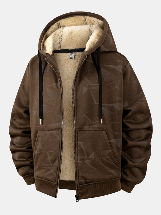 Teddy Lined Geometric Print Zipper Hoodie