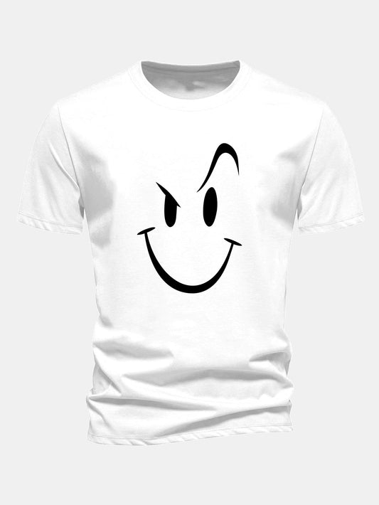 Regular Fit Smiley Face Print Cotton T-Shirt