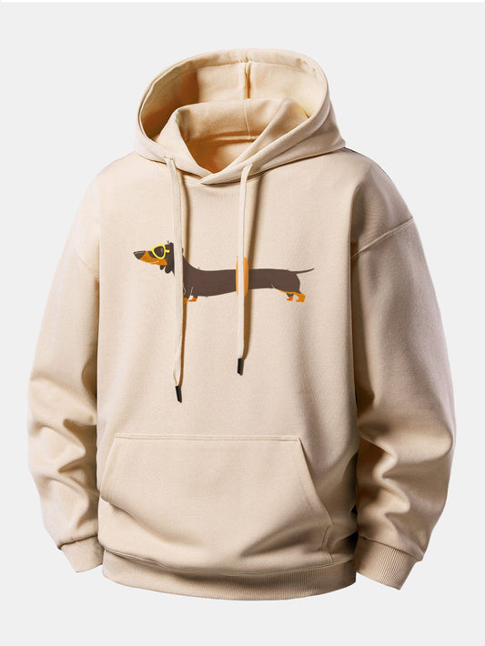 Dachshund With Swimming Ring Print Relax Fit Hoodie