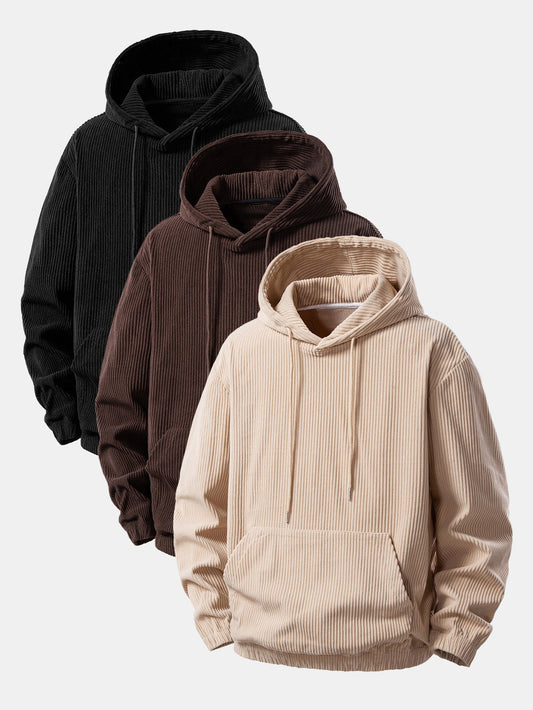 3 Pieces Corduroy Hoodie With Kangaroo Pocket