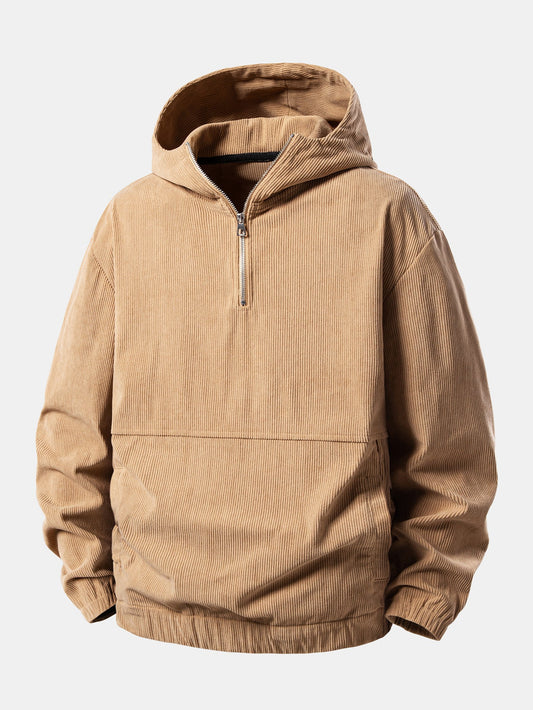 Relax Fit Corduroy Half-Zip Hooded Pullover