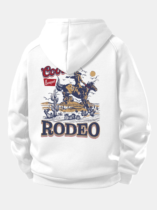 Western Cowboy Print Drawstring Hoodie