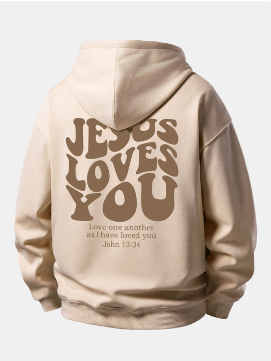 Jesus Loves You Back Print Relax Fit Hoodie