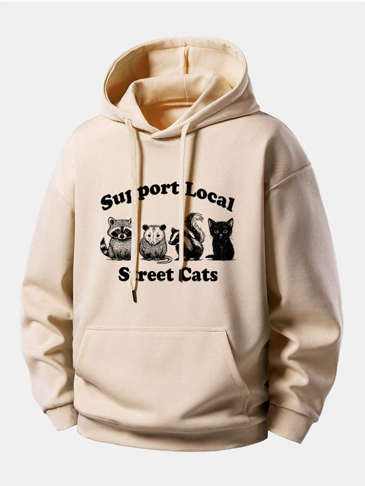 Support Local Street Cats Print Relax Fit Hoodie