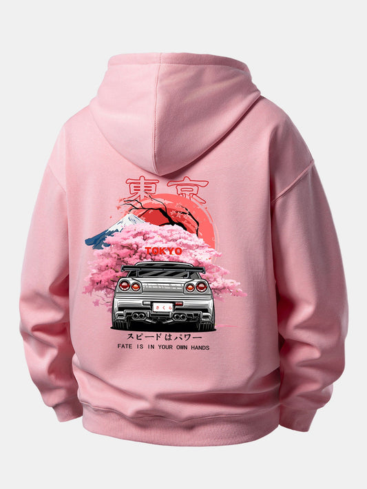 Tokyo Cherry Blossoms Car Print Relax Fit Hoodie