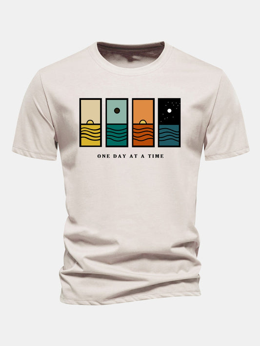 Regular Fit One Day At A Time Print Cotton T-Shirt