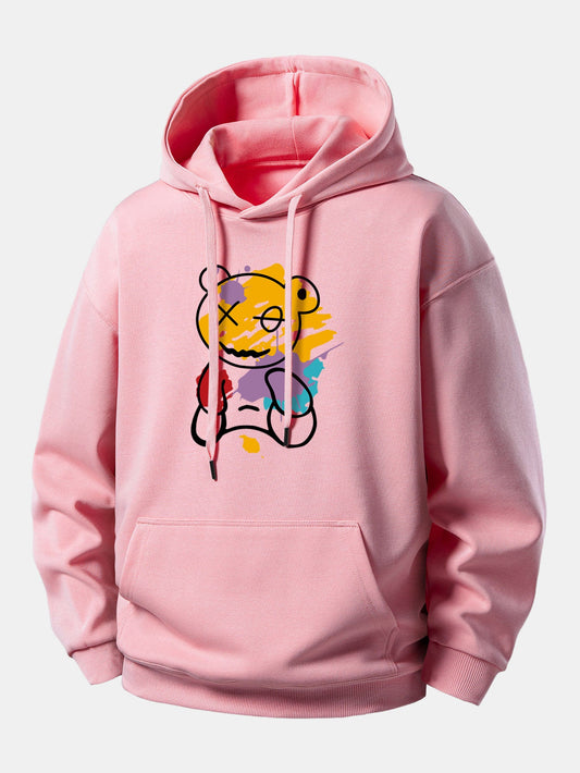 Graffiti Bear Print Relax Fit Hoodie