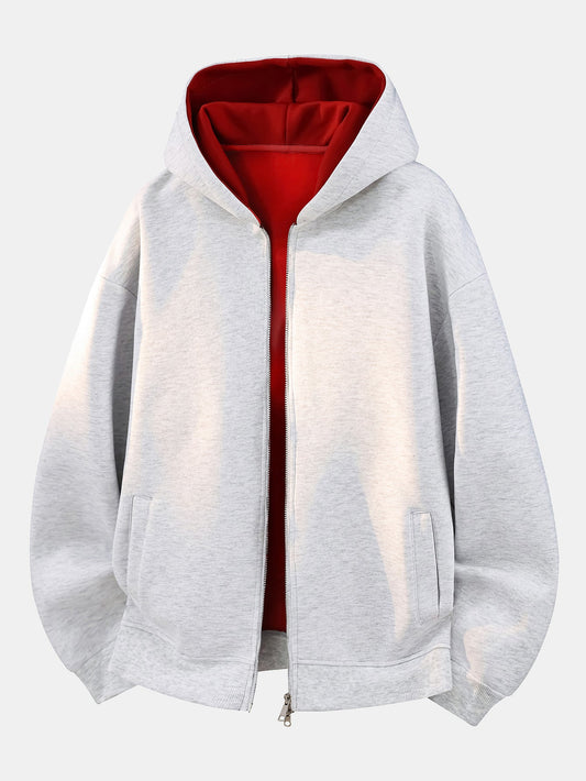 Contrast Lined Full Zip Hoodie