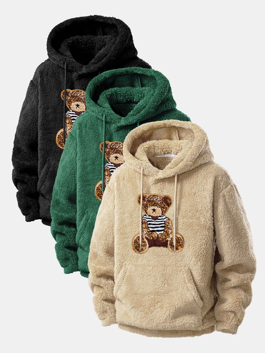 3 Pieces Bear Embroidered Patch Teddy Hoodie