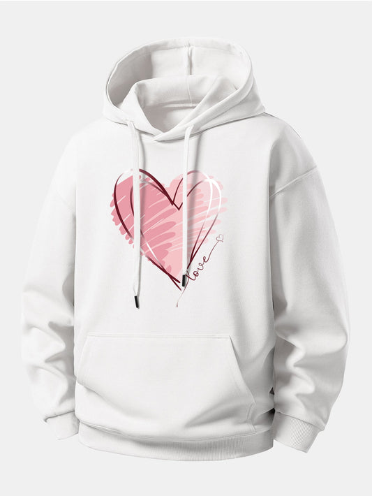 Doodle Heart Print Relax Fit Hoodie