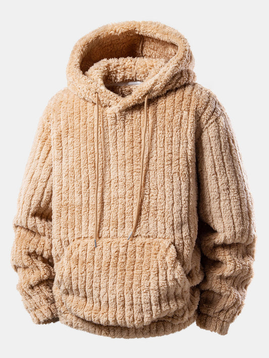 Teddy Fleece Stripe Kangaroo Pocket Hoodie