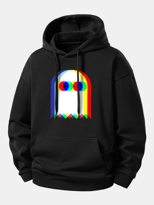 Glitch Ghost Print Relax Fit Hoodie