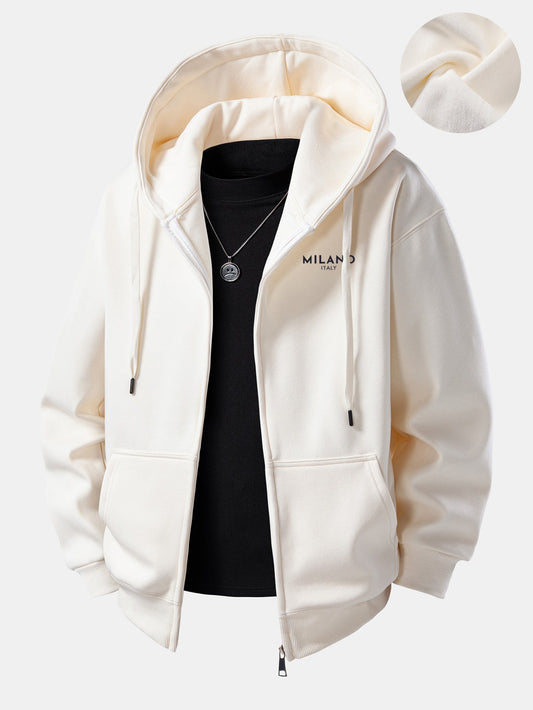Milano Print Plush Fleece Lined Zip-Up Hoodie