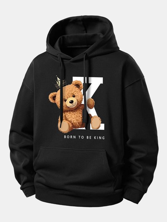 Crown King Bear Print Relax Fit Hoodie