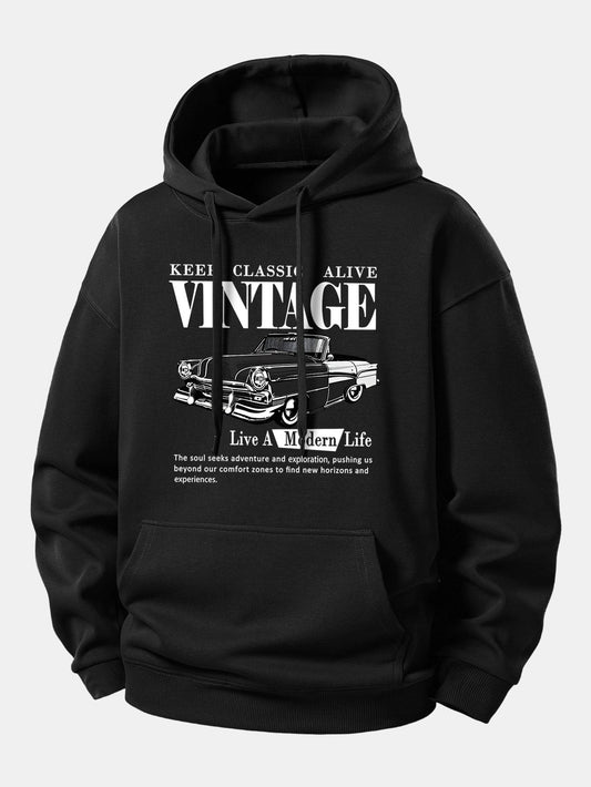 Classic Car Print Relax Fit Hoodie