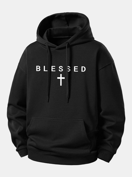 Blessed Cross Print Relax Fit Hoodie