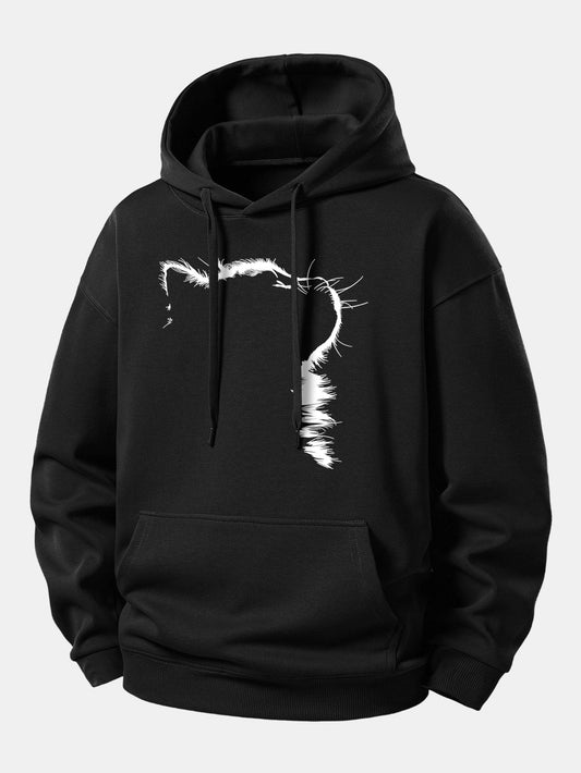 Outline Cat Print Relax Fit Hoodie