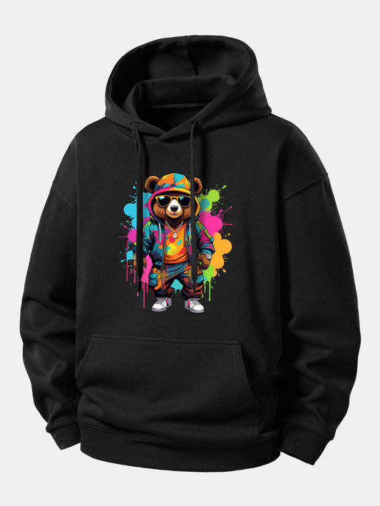 Splash Colorful Bear Print Relax Fit Hoodie