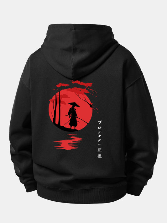 Sunset Samurai Back Print Relax Fit Hoodie