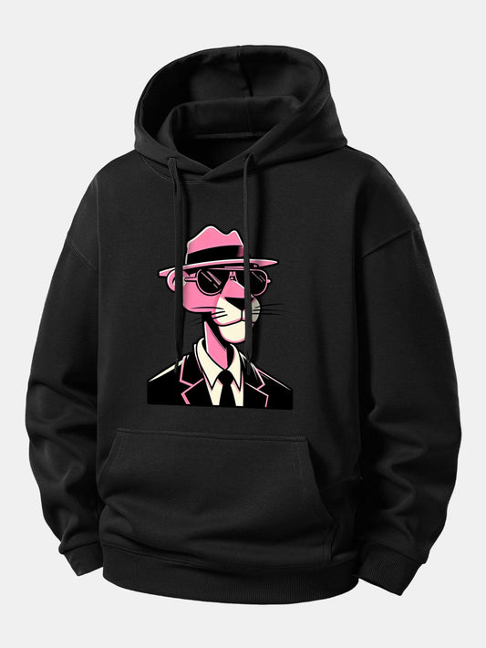 Pink Gentleman Panther Print Relax Fit Hoodie
