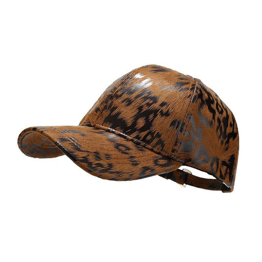 Mayweather Faux Leather Animal Print Baseball Cap