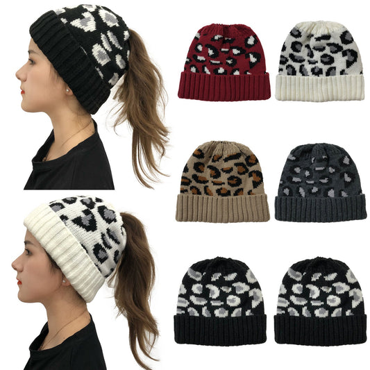 Chambers Women's Leopard Print Jacquard Wool Knit Beanie – Cuffed, 5 Colors