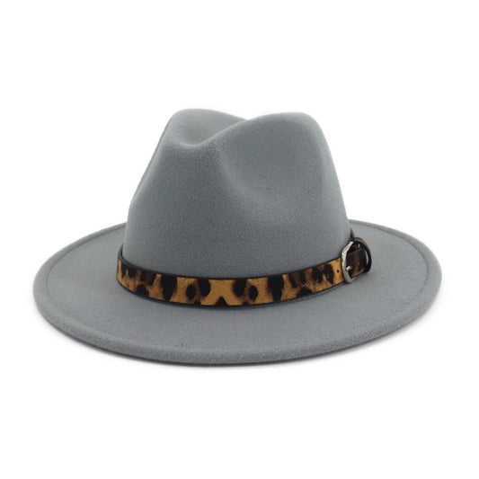 Calloway Felt Fedora Hat with Animal Print Band & Metal Buckle