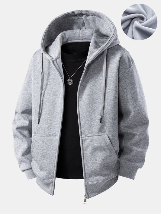 Basic Plush Fleece Lined Zip-Up Hoodie