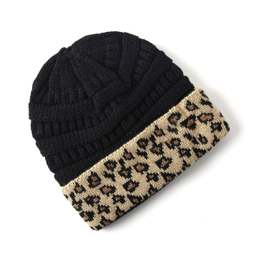 Tarver Leopard Print Cuffed Cable Knit Beanie – Warm, Windproof, 10 Colors