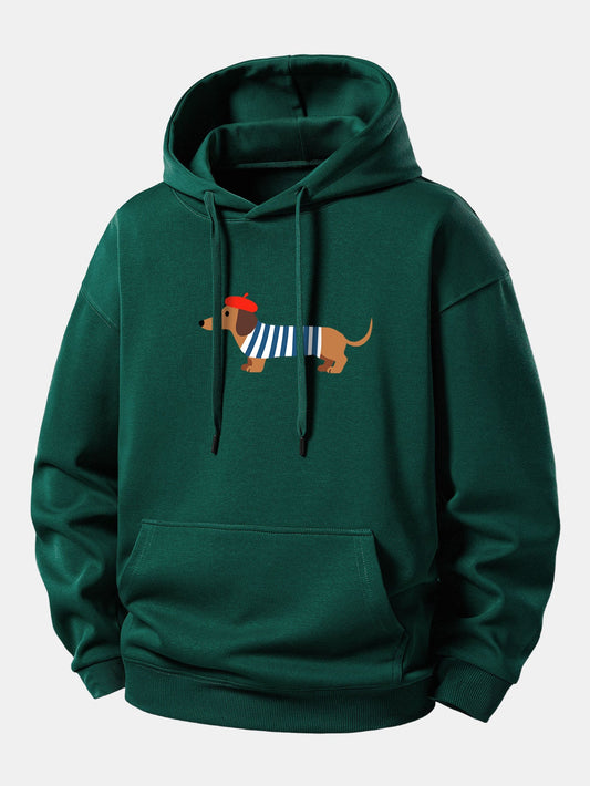 French Dachshund Print Relax Fit Hoodie