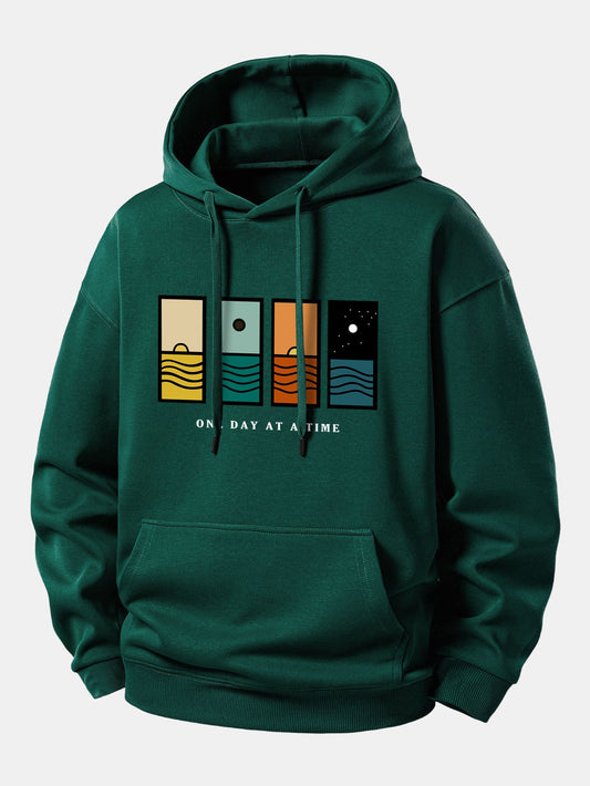 One Day At A Time Print Relax Fit Hoodie
