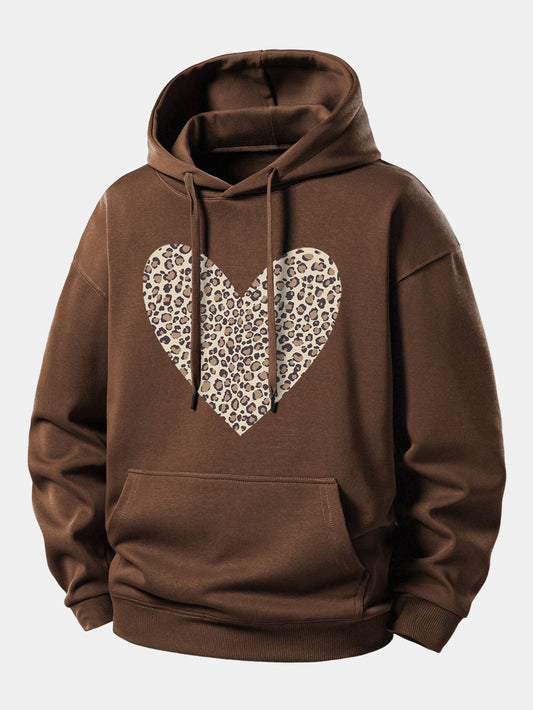 Leopard Heart Print Relax Fit Hoodie