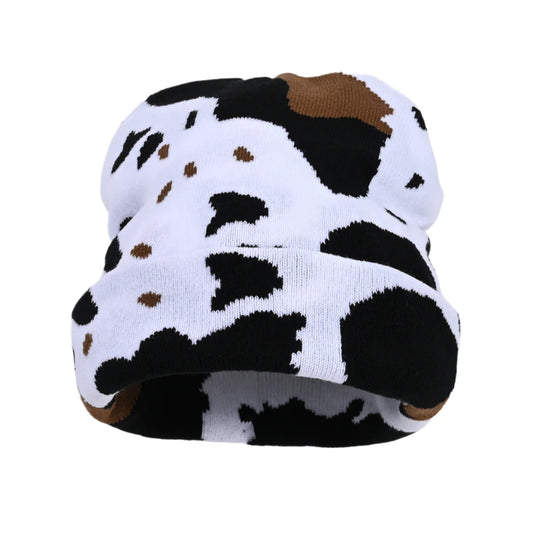 Lynchburg Cow Pattern Jacquard Knit Beanie – Hip Hop Street Style, Winter